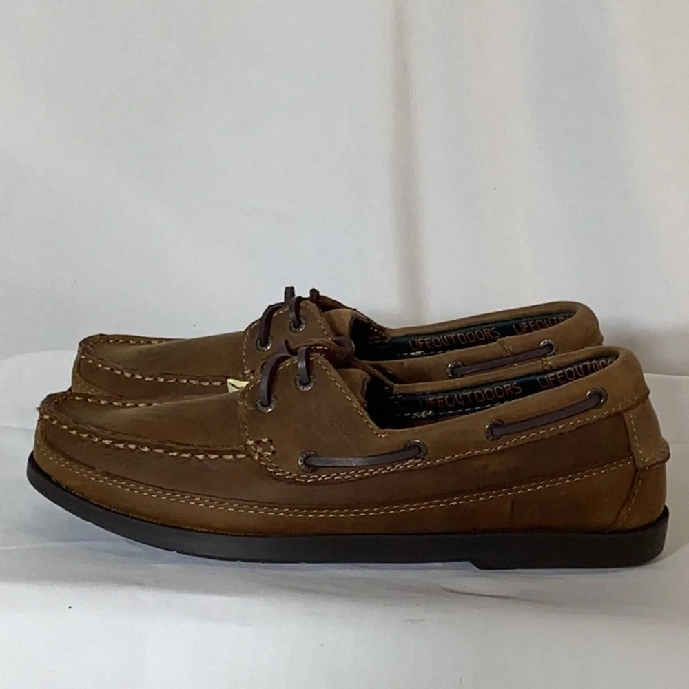Men’s NWT Life Outdoors Two-Eyelet Boat Shoe Beige Size 10.5